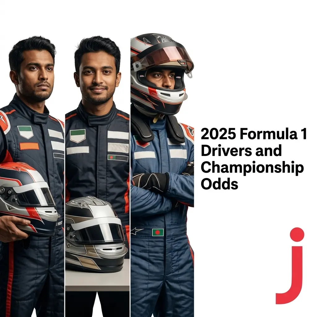 2025 Formula 1 driver lineup with championship odds for all 10 teams including Verstappen, Hamilton, and Norris