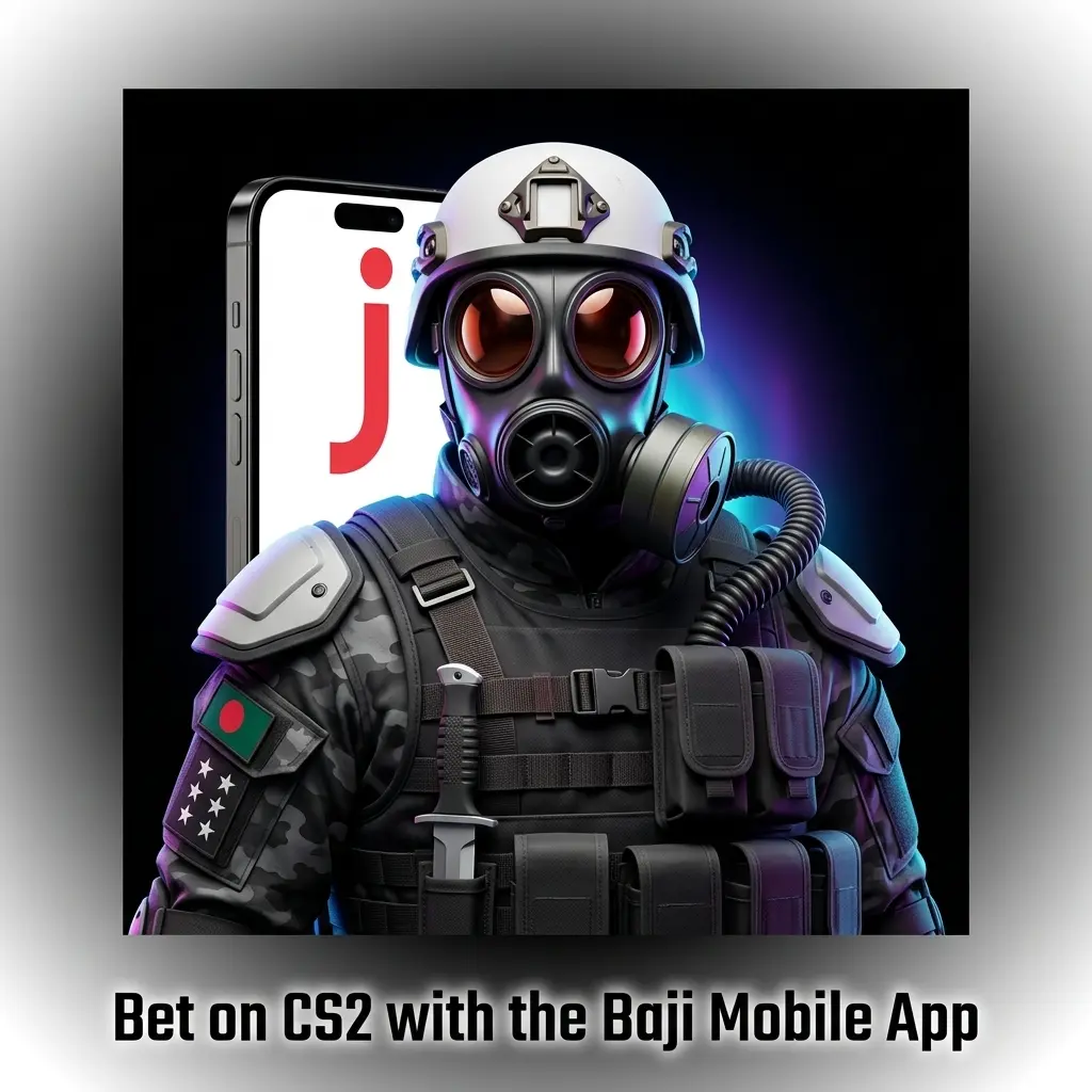 Baji mobile app open on CS2 esports betting market with live odds and deposit options visible on screen