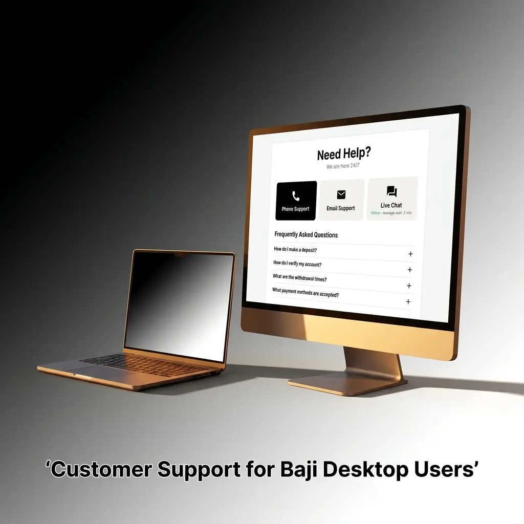 Baji desktop customer support channels including live chat, email, Telegram, Facebook, and WhatsApp contact options