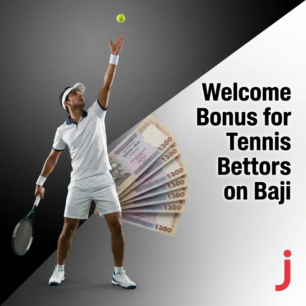 Baji welcome bonus for tennis bettors in Bangladesh showing deposit match offer for new sportsbook users
